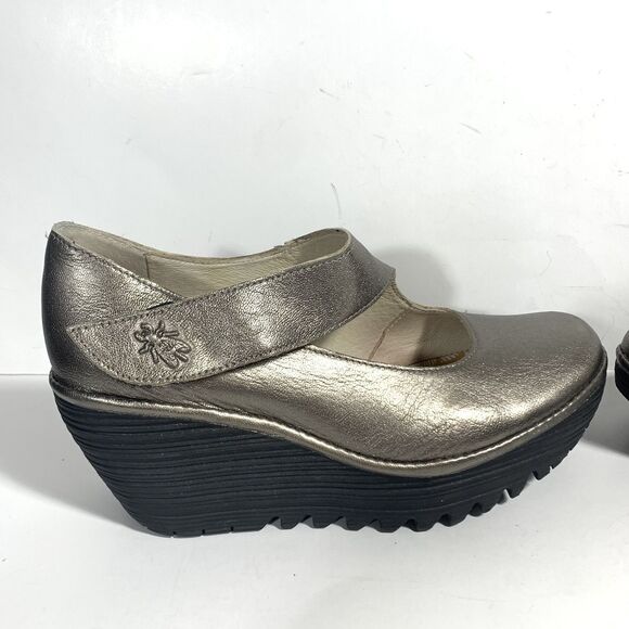 Fly London Yasi Metallic Bronze Leather Platform Wedge Shoes - EUR 37 W - Picture 3 of 16